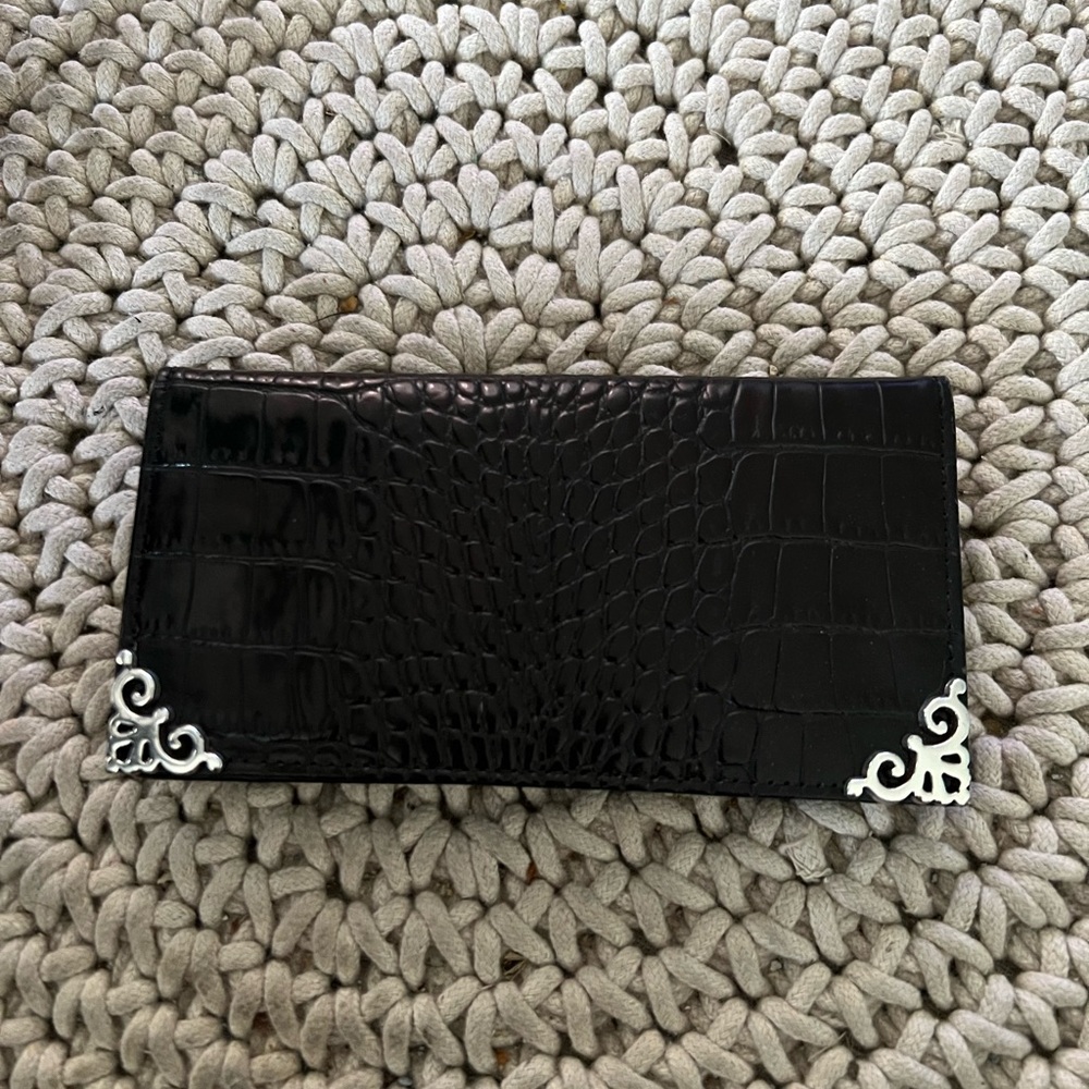 Brighton black embossed leather wallet/checkbook with silver hardware